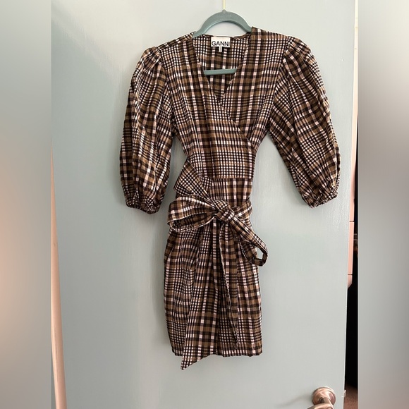 Ganni Dresses & Skirts - Ganni plaid wrap dress S